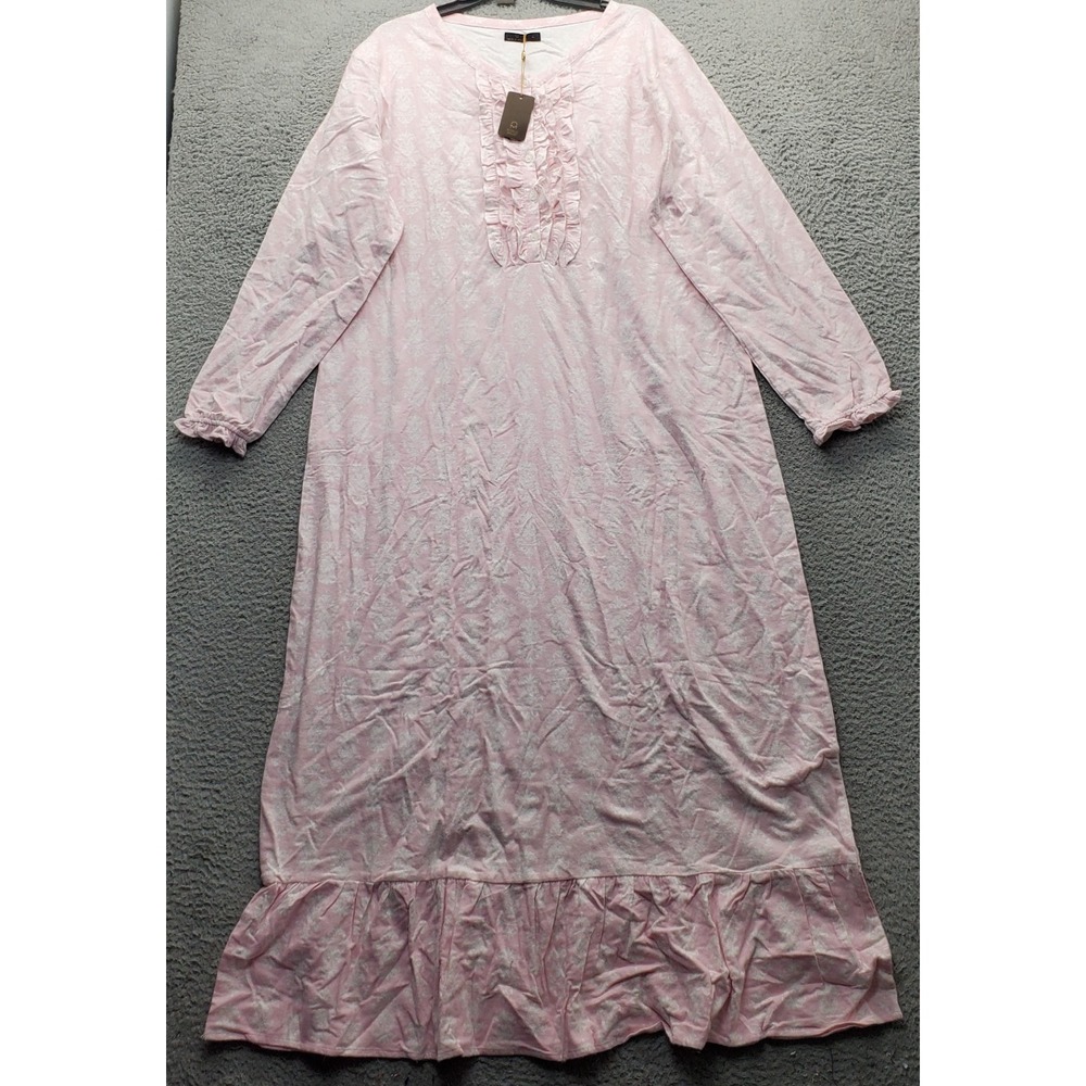 Noble Mount Flannel Night Gown Womens XL Multi Patterned Ruffled Button Front